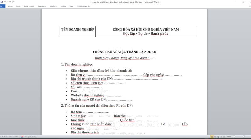 File word thêm địa điểm kinh doanh